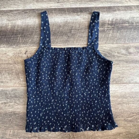 Madewell Lucie Smocked Tank Top in Bandana Flower Size Small Navy Blue White - Picture 5 of 16